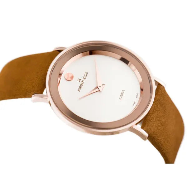 Jordan Kerr női karóra rosegold tok, barna velúr bőrszíj, ezüst számlap