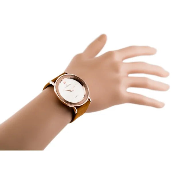 Jordan Kerr női karóra rosegold tok, barna velúr bőrszíj, ezüst számlap