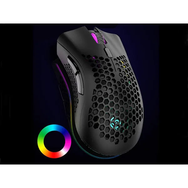 Vezeték nélküli RGB gamer egér 2.4 GHz, 800-1600 DPI, újratölthető, fekete