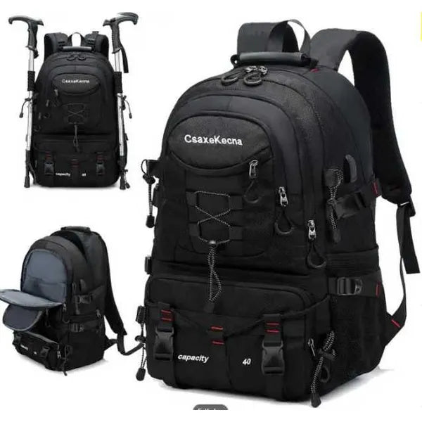 Fekete 35 l túrahátizsák városi és trekking használatra, USB porttal