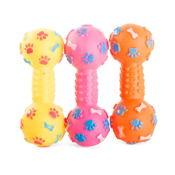 Csipogó gumi rágójáték kutyáknak, súlyzó-csont, 13 cm