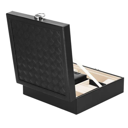 Zárható fekete ékszerdoboz tükörrel és utazó organizerrel 25×25×8,5 cm