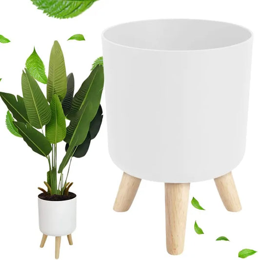 Fehér virágcserép fa lábakkal, 17 cm átmérő, 24 cm magas