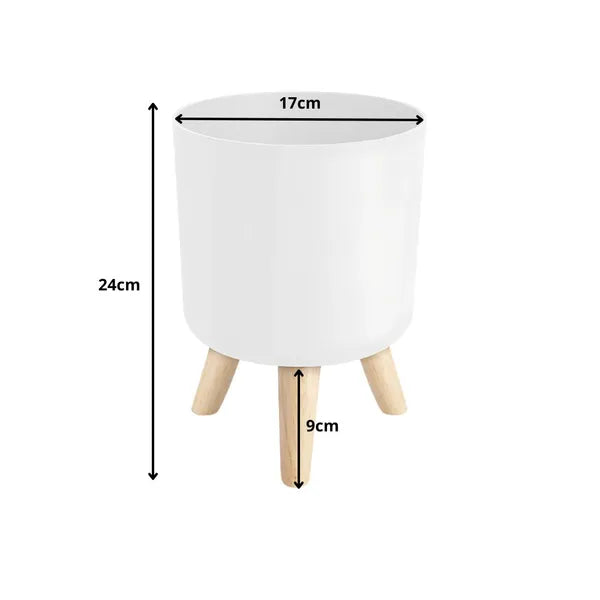 Fehér virágcserép fa lábakkal, 17 cm átmérő, 24 cm magas