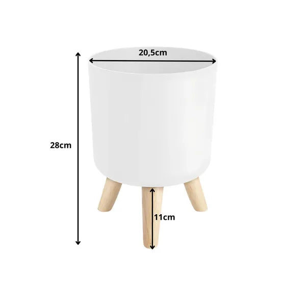 Fehér műanyag virágcserép fa lábakon, 20,5 cm Ø, 28 cm magas