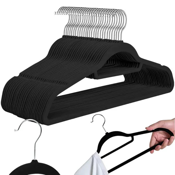 Velúr csúszásgátló vállfa készlet, fekete, 20 db, 45 cm