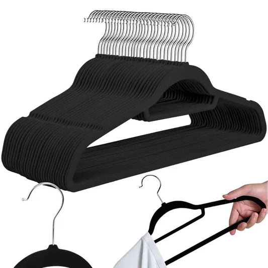 Velúr csúszásgátló vállfa készlet, fekete, 20 db, 45 cm
