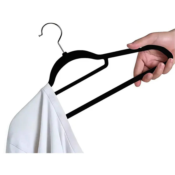 Velúr csúszásgátló vállfa készlet, fekete, 20 db, 45 cm