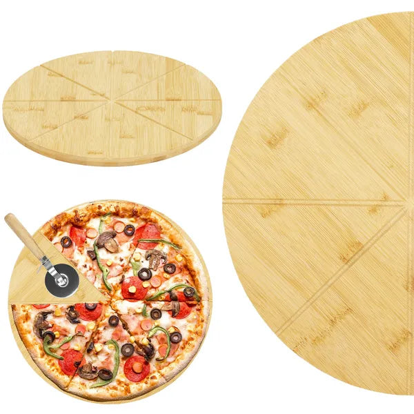 Bambusz pizzatálca 33 cm vágókéssel, barázdált, 1,5 cm