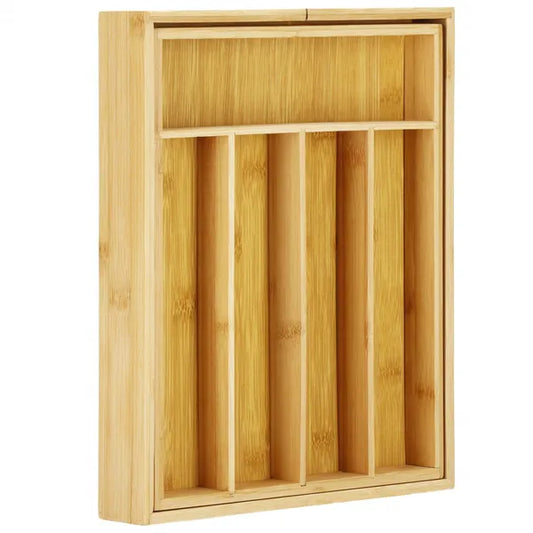 Bambusz evőeszköz fiókrendező, 5–7 rekeszes, kihúzható, 28–45×33,5 cm