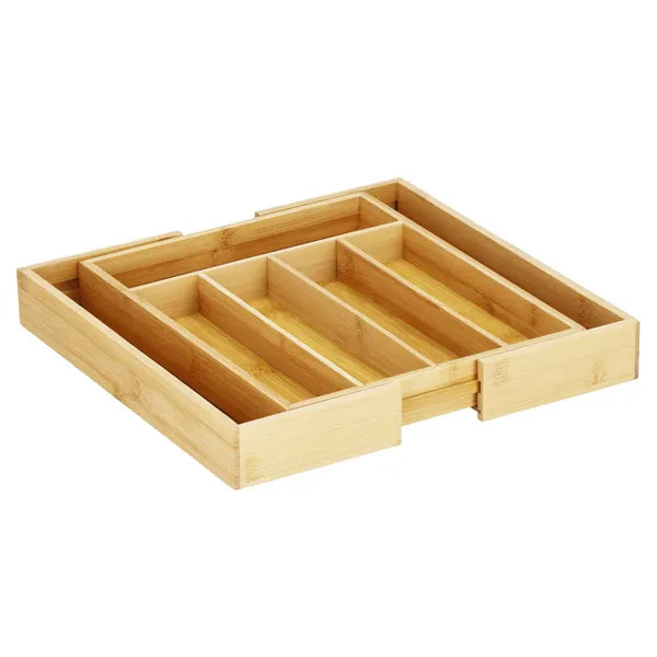 Bambusz evőeszköz fiókrendező, 5–7 rekeszes, kihúzható, 28–45×33,5 cm