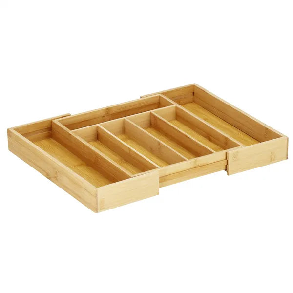Bambusz evőeszköz fiókrendező, 5–7 rekeszes, kihúzható, 28–45×33,5 cm