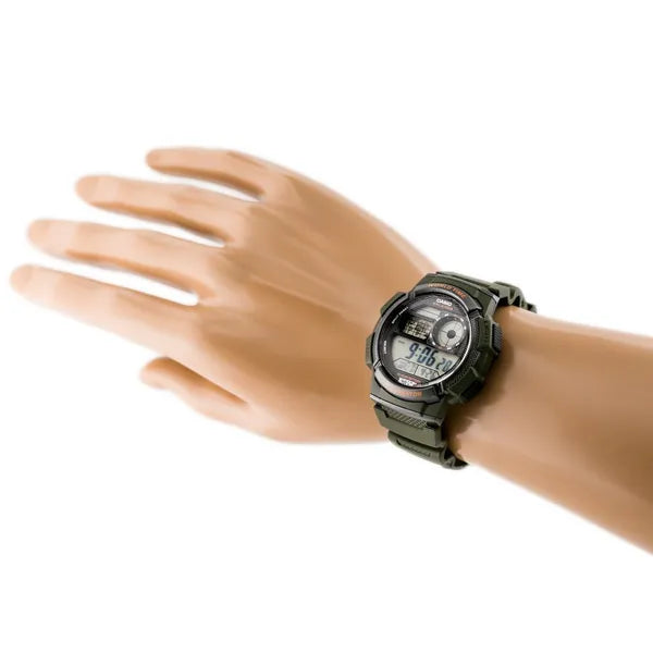 Casio AE-1000W-3AV férfi digitális karóra, zöld, WR100, world time