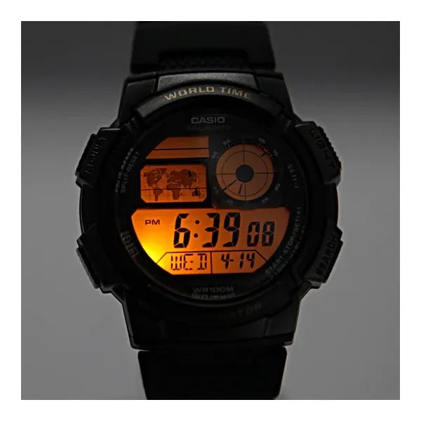 Casio AE-1000W-3AV férfi digitális karóra, zöld, WR100, world time
