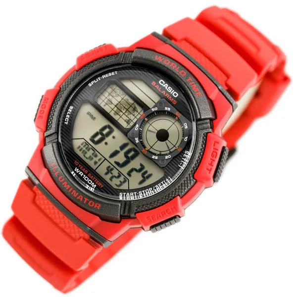 Casio AE-1000W-4AV férfi digitális karóra, WR100, világidő, piros