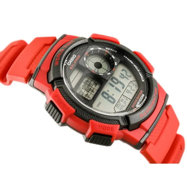 Casio AE-1000W-4AV férfi digitális karóra, WR100, világidő, piros