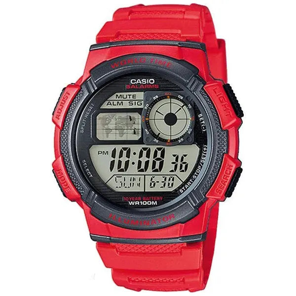 Casio AE-1000W-4AV férfi digitális karóra, WR100, világidő, piros