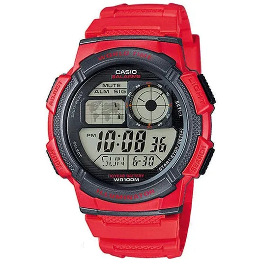 Casio AE-1000W-4AV férfi digitális karóra, WR100, világidő, piros