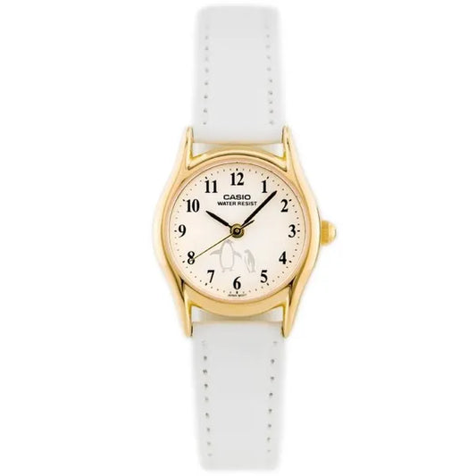 Casio LTP-1094Q-7B6 lányka karóra fehér bőrszíjjal, arany tok, WR30
