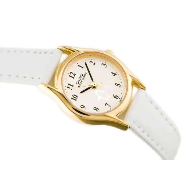 Casio LTP-1094Q-7B6 lányka karóra fehér bőrszíjjal, arany tok, WR30