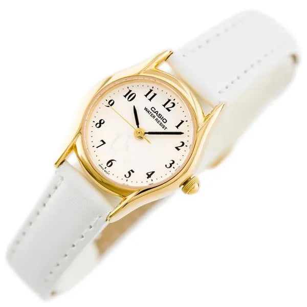 Casio LTP-1094Q-7B6 lányka karóra fehér bőrszíjjal, arany tok, WR30