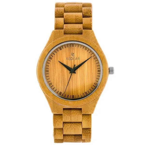 Férfi fa karóra quartz szerkezettel, bronz szíj, 45 mm