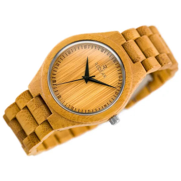 Férfi fa karóra quartz szerkezettel, bronz szíj, 45 mm