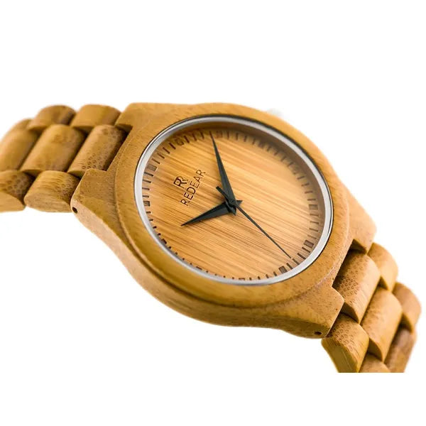 Férfi fa karóra quartz szerkezettel, bronz szíj, 45 mm