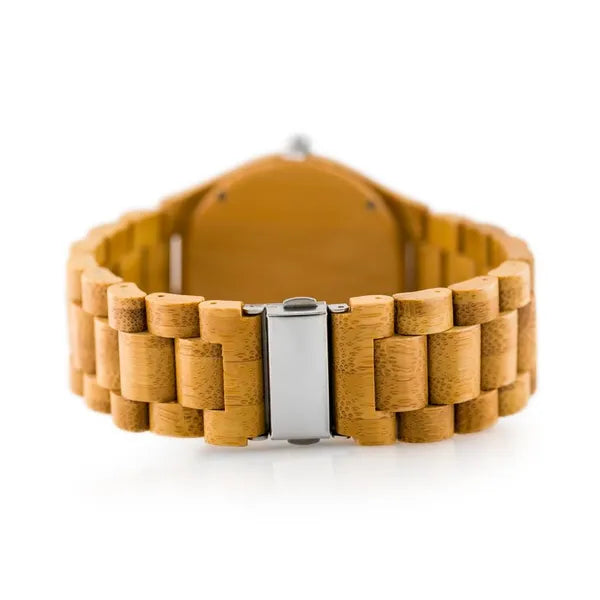 Férfi fa karóra quartz szerkezettel, bronz szíj, 45 mm