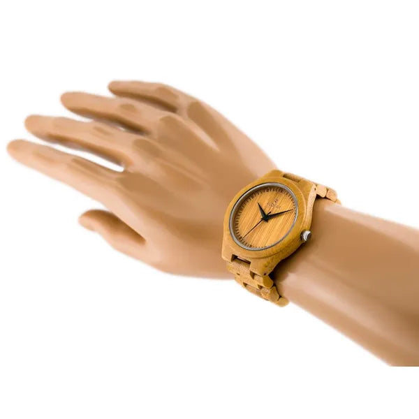 Férfi fa karóra quartz szerkezettel, bronz szíj, 45 mm