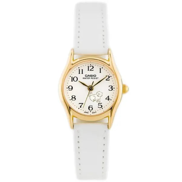Casio LTP-1094Q-7B7 női karóra, 24 mm, fehér bőr szíj, arany tok
