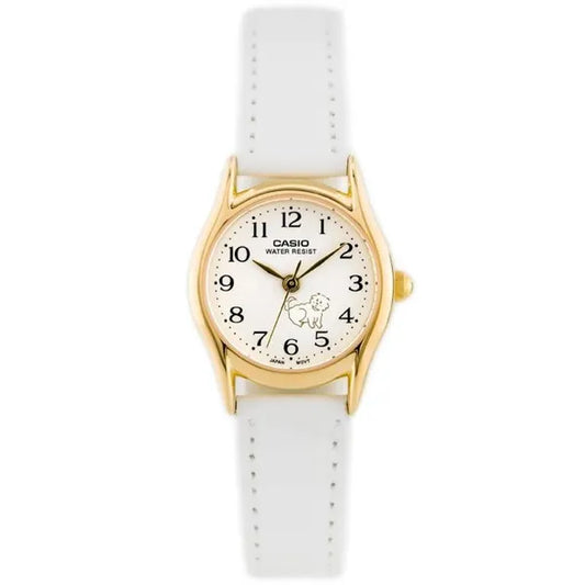 Casio LTP-1094Q-7B7 női karóra, 24 mm, fehér bőr szíj, arany tok