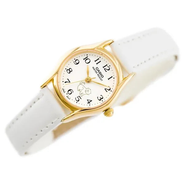 Casio LTP-1094Q-7B7 női karóra, 24 mm, fehér bőr szíj, arany tok