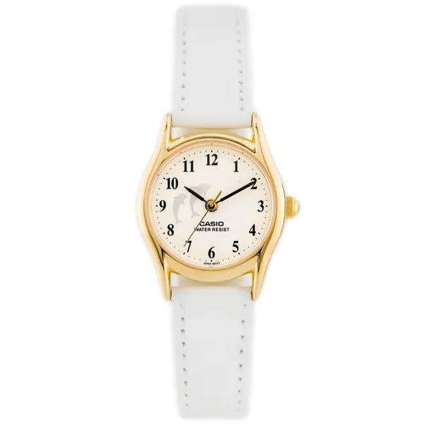 Casio LTP-1094Q-7B9 női karóra, quartz, 24 mm, arany tok, fehér bőrszíj