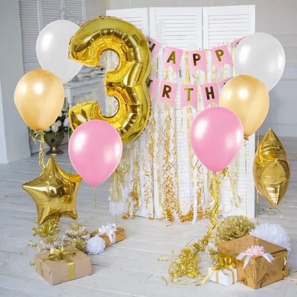 Arany fóliás szám lufi 3-as, 40 cm, 4 akasztófül, 1 db