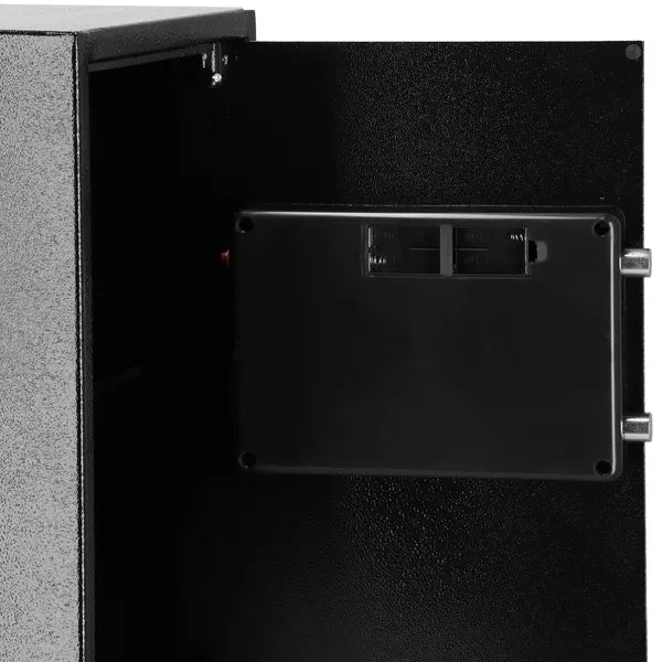 Fekete elektronikus kód- és kulcsos páncélszekrény 50×35×36 cm, fali rögzítéssel