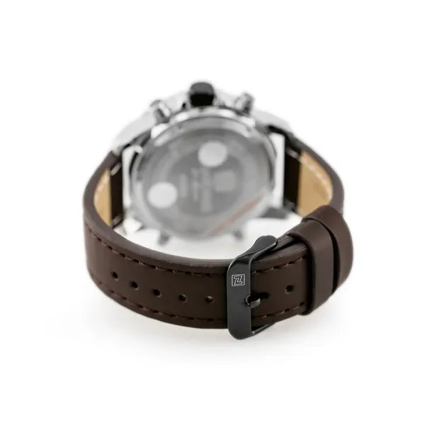 Naviforce NF9097 férfi karóra, barna bőrszíj, ezüst tok, WR30