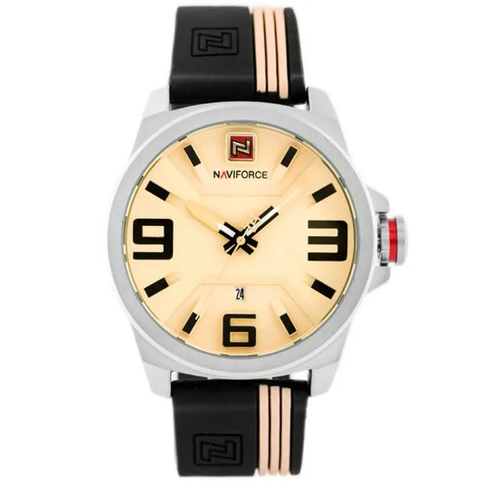 NAVIFORCE férfi kvarc karóra bézs-fekete számlap gumiszíj 49 mm