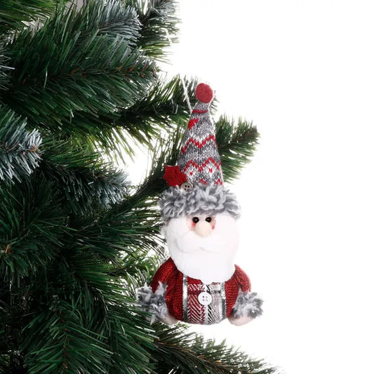 Karácsonyi Mikulás figurás függődísz, 19 cm, piros-szürke, puha szőrme