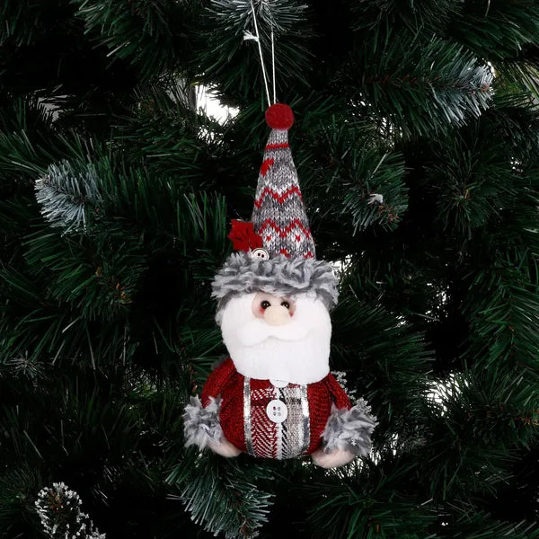 Karácsonyi Mikulás figurás függődísz, 19 cm, piros-szürke, puha szőrme