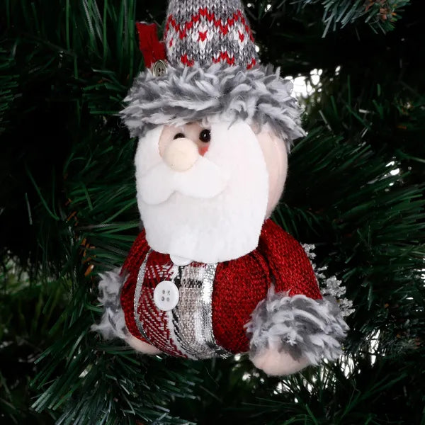 Karácsonyi Mikulás figurás függődísz, 19 cm, piros-szürke, puha szőrme