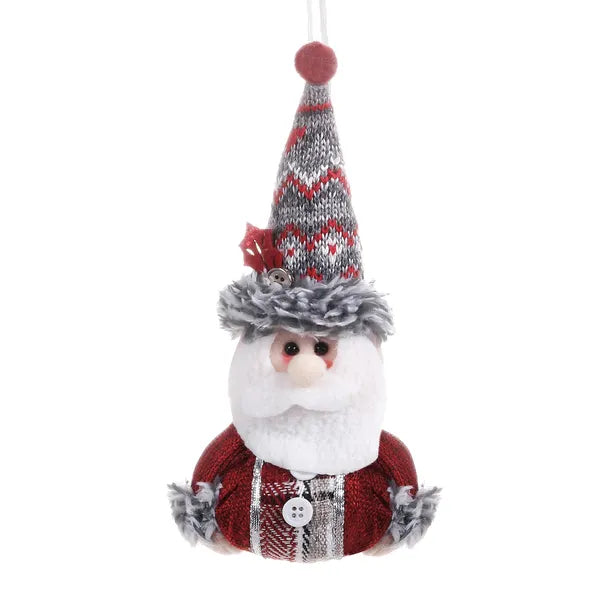 Karácsonyi Mikulás figurás függődísz, 19 cm, piros-szürke, puha szőrme