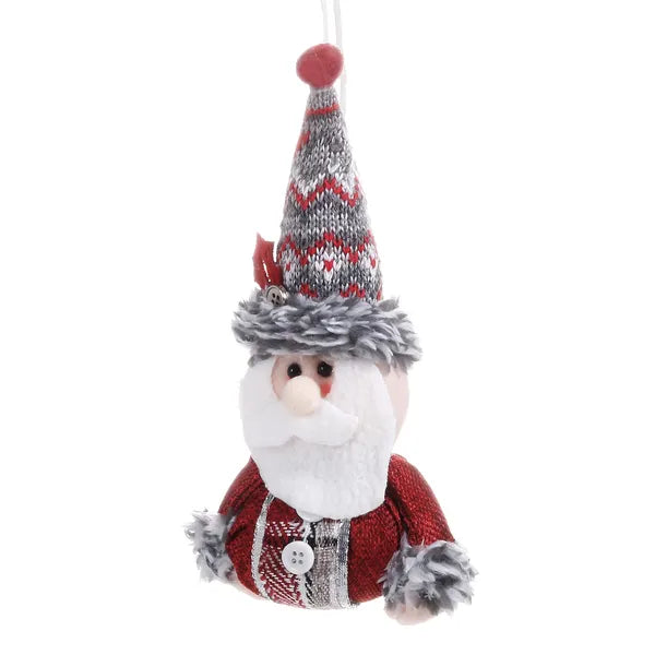 Karácsonyi Mikulás figurás függődísz, 19 cm, piros-szürke, puha szőrme