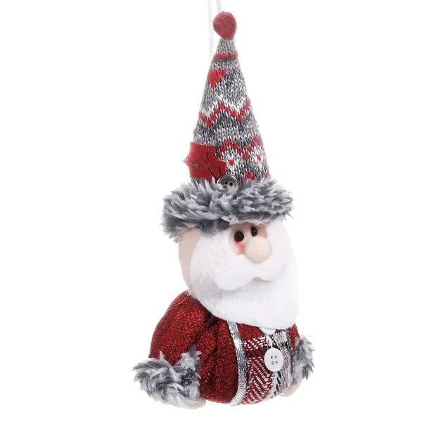 Karácsonyi Mikulás figurás függődísz, 19 cm, piros-szürke, puha szőrme