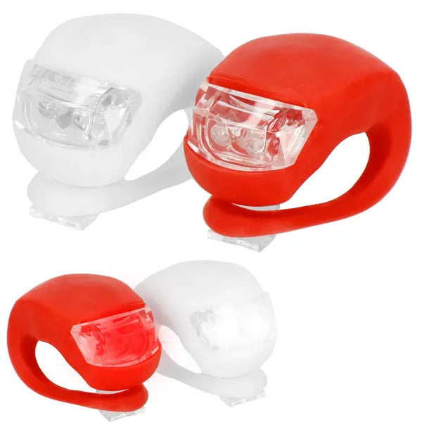Biciklilámpa első-hátsó LED szett, 10 lm, szilikon, elemes