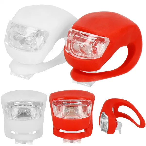 Biciklilámpa első-hátsó LED szett, 10 lm, szilikon, elemes