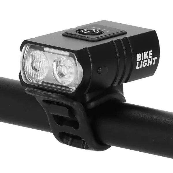 USB tölthető kerékpár lámpaszett, első-hátsó LED, 1200 mAh, vízálló