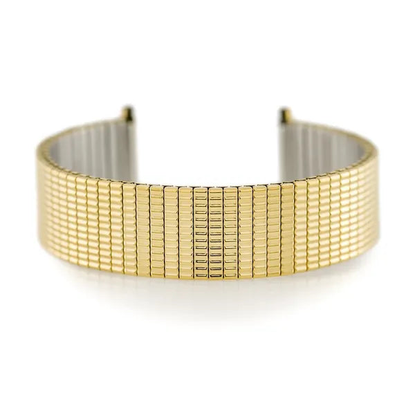 Aranyszínű fém óraszíj, rugalmas, 18–22 mm csatlakozás, 17 mm széles