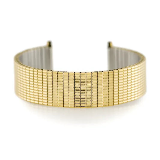 Aranyszínű fém óraszíj, rugalmas, 18–22 mm csatlakozás, 17 mm széles