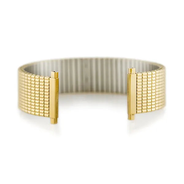 Aranyszínű fém óraszíj, rugalmas, 18–22 mm csatlakozás, 17 mm széles